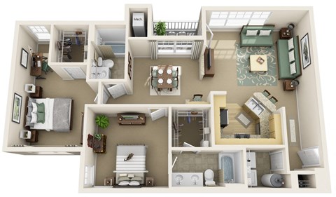 Floor plan for 2 beds, 2 baths, 1184 sqft